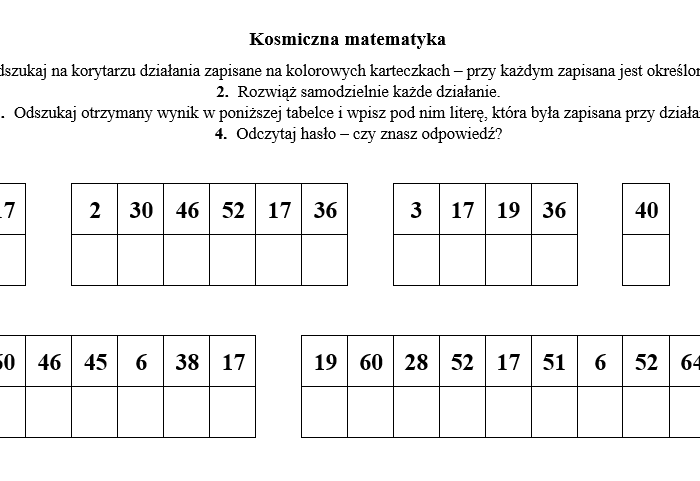 Kosmiczna matematyka - cztery działania.