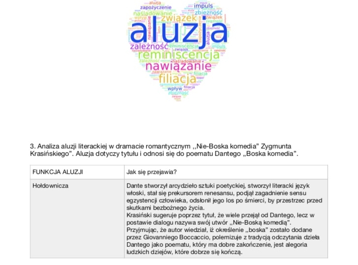 Aluzja i jej funkcje w utworze literackim na przykładzie ,,Nie-Boskiej Komedii" Zygmunta Krasińskiego.
