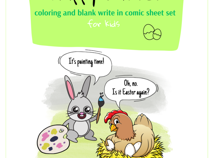 Happy Easter Colouring and Blank Comic Write-in Sheet Page