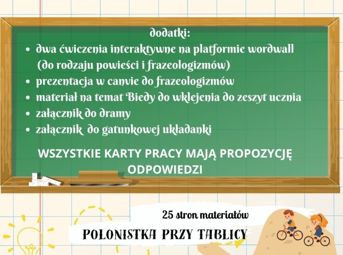 Zestaw - karty pracy z propozycją odpowiedzi i scenariusze lekcji "Tajemnica domu w Bielinach" 25 stron