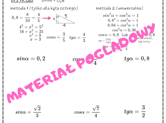 Trygonometria - notatka + karty pracy