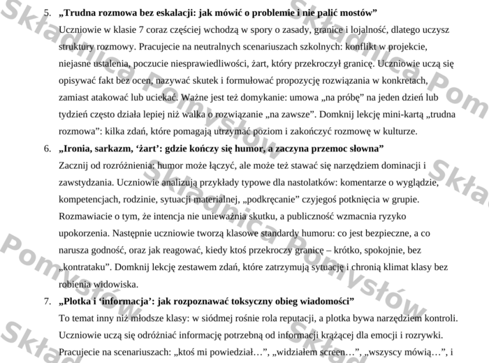 Klasa 7 - godziny wychowawcze | 40 tematów z krótkim omówieniem (plan na cały rok) | lekcje wychowawcze (DOCX)