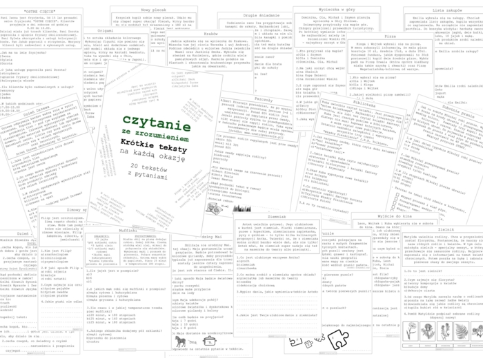 Czytanie ze zrozumieniem. 20 krótkich tekstów.
