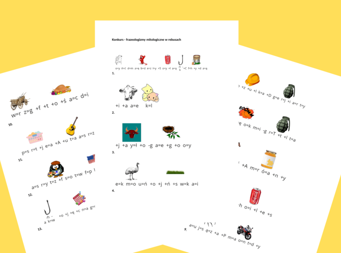 REBUSY - rebus - frazeologizmy mitologiczne - związki frazeologiczne - MITY - MITOLOGIA