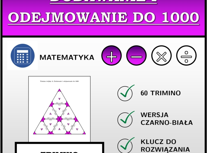 Trimino - Dodawanie i odejmowanie do 1000 | matematyka
