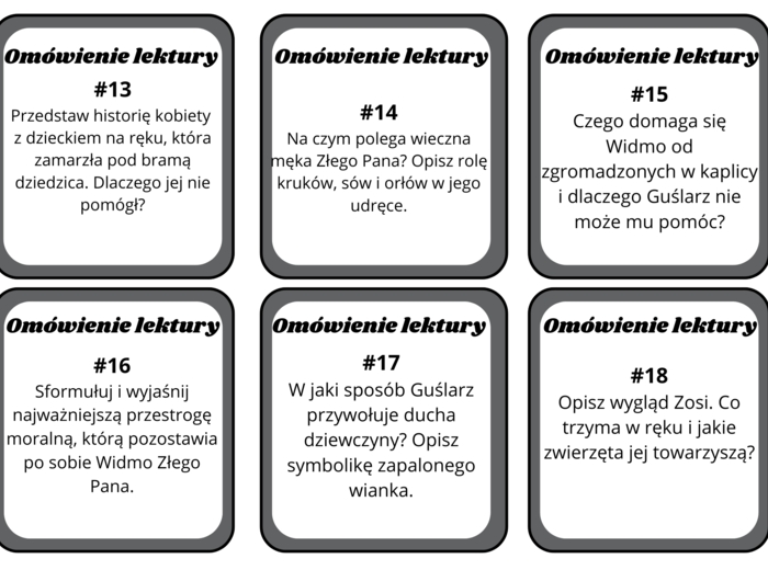 Dziady cz.II - karty z pytaniami