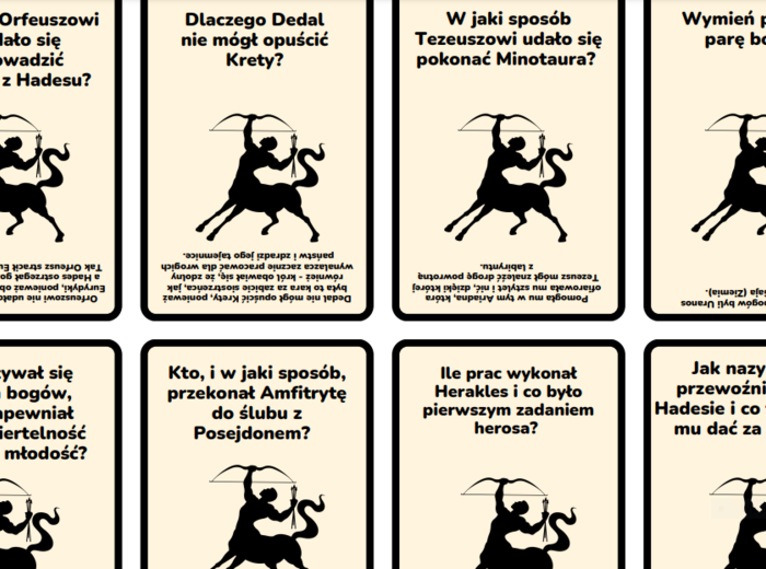 Gra dydaktyczna, mity greckie, gra planszowa do lektury "Mitologia" Jan Parandowski