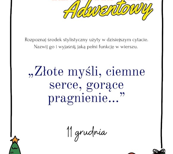 Adwent z literaturą — środek stylistyczny na każdy dzień. Kalendarz adwentowy na lekcje języka polskiego.