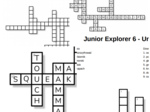 Junior Explorer 6 – Unit 1 – krzyżówki – Czasowniki/Porozumiewanie się - Rzeczowniki/Sprzęt komputerowy/Inne słówka