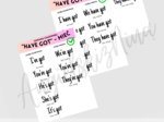 Have got - odmiana czasownika "mieć" - tablice - do zalaminowania - wklejki - angielski - E8 - za darmo - FREE