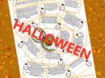 (klasa 7 klasa 8) Matematyczne Halloween z zadaniami utrwalającymi z pająkiem i hasłem.