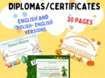 Dyplomy/ Certyfikaty Diplomas język angielski. Zestaw w 2 wersjach językowych, na różne okazje.