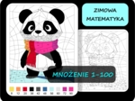 Kolorowanka matematyczna tabliczka mnożenia, pokoloruj według wyników mnożenia, zimowa matematyka