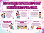 28.01- Międzynarodowy Dzień Przytulania- napis + 10 kolorowych kart A4