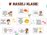 GOTOWA GAZETKA: "W NASZEJ KLASIE", gotowy zestaw plakatów/gazetka/ozdoba, dużo dodatkowych elementów dekoracyjnych