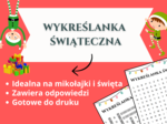 Wykreślanka Świąteczna – Zabawa na Mikołajki i nie tylko! 🎅❄️✨ świetlica, godzina wychowawcza, szkoła podstawowa, klasy 1-8