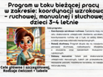 Program w toku bieżącej pracy w zakresie: koordynacji wzrokowo - ruchowej, manualnej i słuchowej dzieci 3-4 letnie!