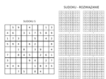 SUDOKU - POZIOM ŁATWY ŚREDNI I TRUDNY + ROZWIĄZANIA