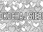 Kolorowanka XXL - Walentynki napis POKOCHAJ SIEBIE