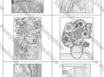 Vincent van Gogh - kolorowanki A4 - 6 kart + karta miniatur + karta z tytułami i miniaturami (tabela)
