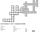 Junior Explorer 6 – Unit 7 – krzyżówki – Przedmioty/Materiały/Kształt i inne cechy/Zakupy/Inne słówka