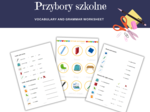 School supplies, objects and equipment - przybory szkolne, dodatkowe karty pracy do nauki słownictwa, język angielski, czytanie, pisanie po sladzie, słowniczek, dodatkowo mini karty obrazkowe, klasa 1,2,