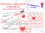 Dodawanie i odejmowanie do 20 - gra dydaktyczna. Wersja walentynkowa.