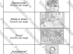 Vincent van Gogh - kolorowanki A4 - 6 kart + karta miniatur + karta z tytułami i miniaturami (tabela)