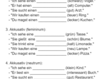 Niemiecki cwiczenia na odmiane rzeczownika z przymitnikiem i rodzajnikiem nieokreslonym i okreslonym w przypadkach mianownik i biernik