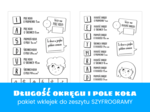 Matematyka. Szkoła podstawowa. Szkoła ponadpodstawowa. Długość okręgu i pole koła. Pakiet wklejek do zeszytu. Szyfrogram.
