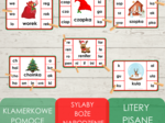 Klamerkowe pomoce - sylaby - Boże Narodzenie (litery pisane)