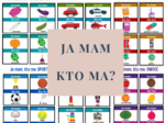 LOGOPEDIA Ja mam kto ma? -  10 gier ( ubrania, warzywa, owoce, transport, sport, przybory szkolne,przybory higieniczne, fast food, instrumenty,,zabawki)