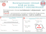Rozwiązywanie RÓWNAŃ z DODAWANIEM I ODEJMOWANIEM, bez nawiasów – KROK PO KROKU czyli skuteczne metody nauczania / KARTY PRACY kl.6 – kl. 8 PDF/ ponad 50 przykładów + ROZWIĄZANIA