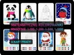 Kolorowanka matematyczna zimowa, świąteczna- zestaw 6 kart, tabliczka mnożenia, mnożenie przez liczby dwucyfrowe, trzycyfrowe