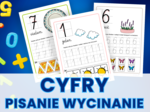 CYFRY 0-9 - liczenie, liczby, pisanie po śladzie, wyklejanie, wycinanie, wycinanka, zerówka, klasa 1