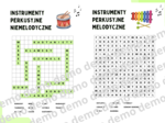 Muzyka, klasa 4. Instrumenty perkusyjne. Karty pracy: dwie wykreślanki.