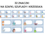 Znaczki do szafki, na półki czy szuflady słodkie zwierzątka - 32 sztuki 14,1 cm na 9,3 cm. 4 na A4