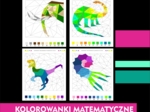 KOLOROWANKA MATEMATYCZNA, dodawanie i odejmowanie 1-50, poziom średni, zestaw na dzień dinozaura