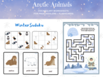 Winter Artic Animals Worksheet Set + Flashcards- zwierzęta arktyczne, karty pracy dla przedszkolaka, ucznia zerówki przedszkolnej, I spy, sudoku, labirynt, karty obrazkowe , język angielski