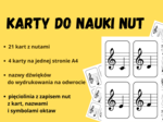 Muzyka. Karty do nauki wysokości nut. Klucz wiolinowy, 21 dźwięków.