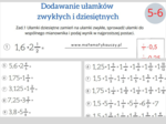 Dodawanie ułamków zwykłych i dziesiętnych / KARTY PRACY kl.5 – kl.6 PDF + ROZWIĄZANIA
