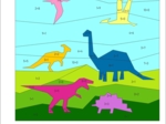 Kolorowanka matematyczna, dodawanie od 1 do 10, dzień dinozaura, prehistoria, matematyka i sztuka.
