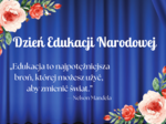 Dekoracja na Dzień Edukacji Narodowej do druku – girlanda, napis i cytat w dwóch rozmiarach. Idealna ozdoba na szkolną uroczystość.