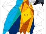 Tabliczka mnożenia, mnożenie przez 2, wielokrotności, kolorowanka papuga