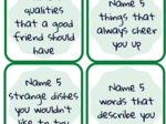 Angie's English Place - Name 5 - warm-up cards - online / offline
