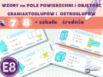 Wzory na pole powierzchni i objętość prostopadłościanu, sześcianu, graniastosłupów i ostrosłupów.