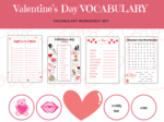 Valentine's Day Vocabulary - Angielski na Waletynki, zestaw 4 kart pracy do ćwiczenia słownictwa związanego z miłością, związkami i walentynkami + dodatkowa gra memory z 18 słówkami