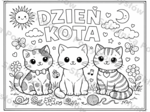 DZIEŃ KOTA - plakat - kolorowanka XXL do druku - 6 kart A4 + miniatura