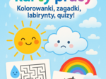 Karty pracy: kolorowanki związane z pogodą, labirynty, łączenie kropek.