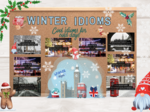 ❄️🇬🇧 Gazetka językowa „WINTER IDIOMS” 🇬🇧❄️8 plansz z idiomami, tłumaczeniem i przykładem zdania| Edukacyjna i kolorowa dekoracja klasy lub korytarza